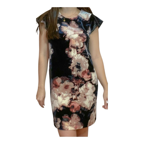 Cynthia Rowley Dresses & Skirts - EUC Women's Cynthia Rowley Crushed Velvet Black Dress Size M Pink Floral